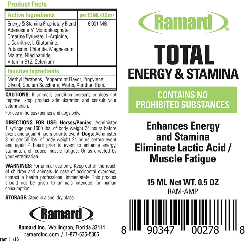 RAMARD TOTAL HORSE ENERGY & STAMINA SUPPLEMENTS IN SYRINGE - Energy Boost for Horse.